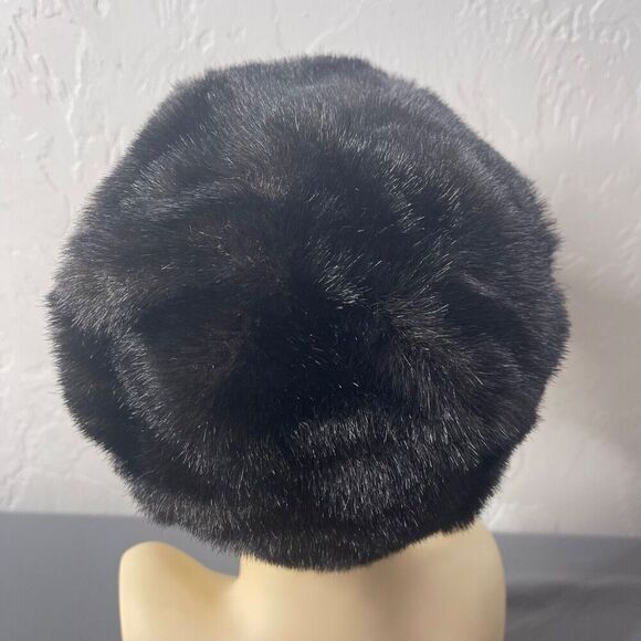 Vintage Black Faux Fur Hat 70s Mod - Picture 6 of 8